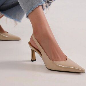 The Charlotte Pointed Toe Slingback Pumps- Nude